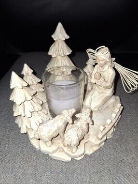 Source Unknown Cream Angel & Sheep Votive Holder with Trees